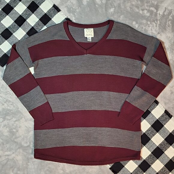 Streetwear Society Sweaters - ❄️ S | SWS | Maroon Striped V-Neck Sweater
